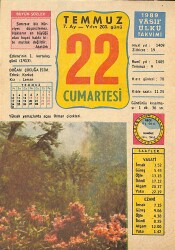 22 Temmuz 1989 Takvim Yaprağı - Doğum Günü Hediyesi EFMN13884 - Gökçekoleksiyon