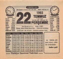 22 Temmuz 1993 Takvim Yaprağı EFM(N)2099 - 1