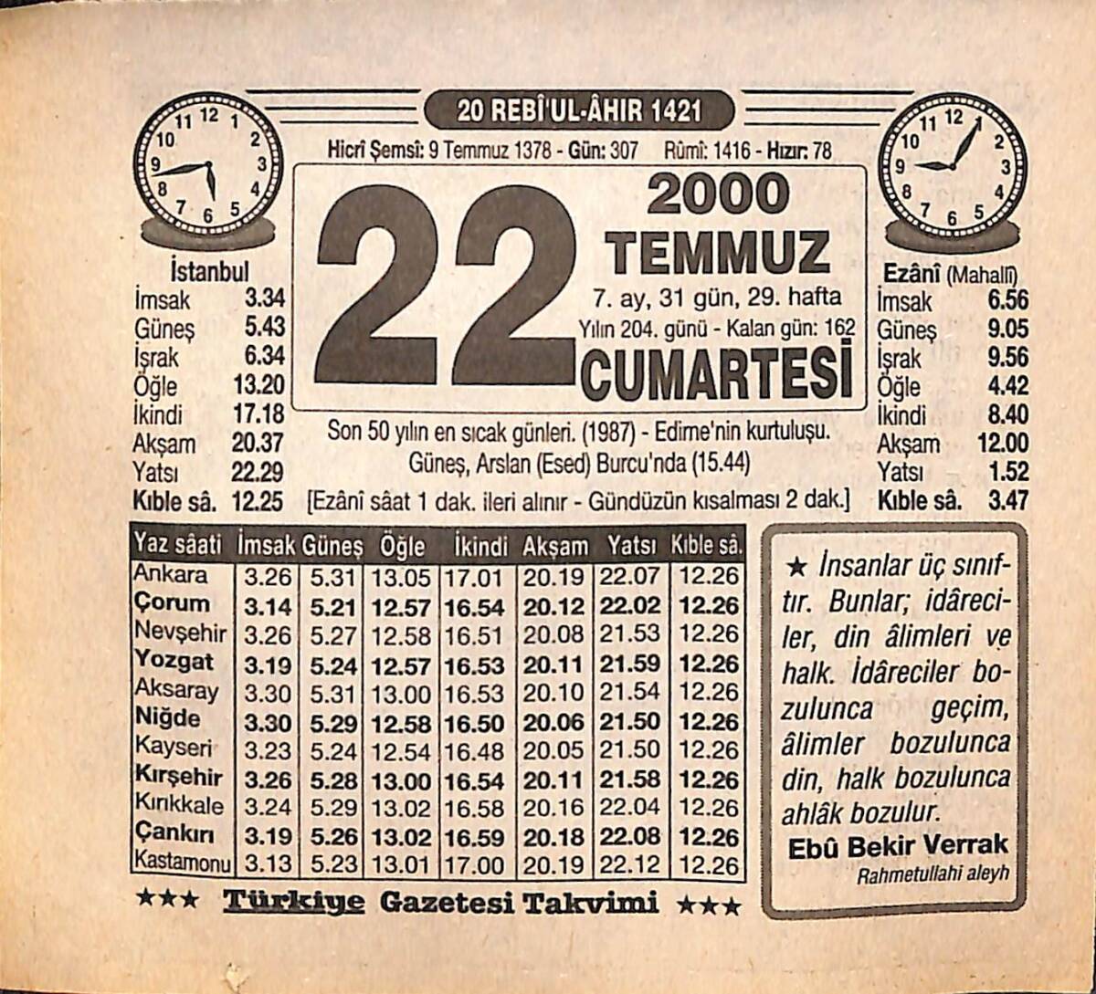 22 Temmuz 2000 Takvim Yaprağı - Doğum Günü Hediyesi EFMN15535 - 1