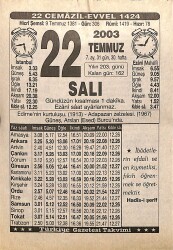 22 Temmuz 2003 Takvim Yaprağı - Doğum Günü Hediyesi EFMN15519 - Gökçekoleksiyon