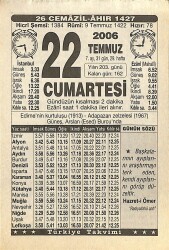 22 Temmuz 2006 Takvim Yaprağı - Doğum Günü Hediyesi EFMN15769 - Gökçekoleksiyon