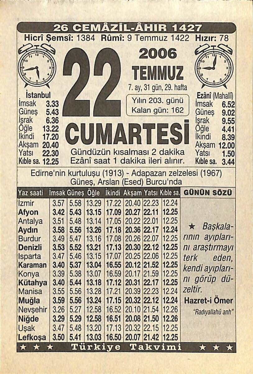 22 Temmuz 2006 Takvim Yaprağı - Doğum Günü Hediyesi EFMN15769 - 1