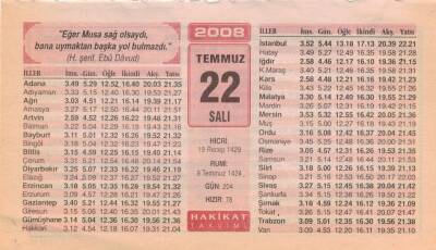 22 Temmuz 2008 Takvim Yaprağı EFM(N)2101 - 2