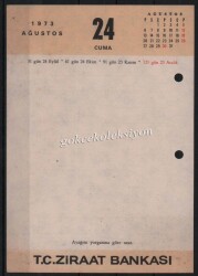 23-24 Ağustos 1973 Ziraat Bankası Takvim Yaprağı EFM627 - Gökçekoleksiyon