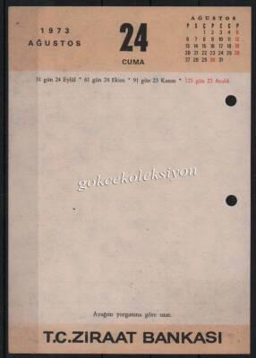 23-24 Ağustos 1973 Ziraat Bankası Takvim Yaprağı EFM627 - 1