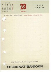 23 - 24 Aralık 1973 Ziraat Bankası Masa Takvimi Takvim Yaprağı EFM1295 - 1