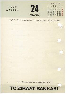23 - 24 Aralık 1973 Ziraat Bankası Masa Takvimi Takvim Yaprağı EFM1295 - 4