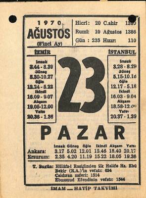 23 Ağustos 1970 Takvim Yaprağı - Doğum Günü Hediyesi EFM(N)9690 - 2