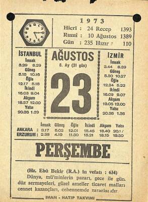 23 Ağustos 1973 Takvim Yaprağı - Doğum Günü Hediyesi EFM(N)10123 - 4