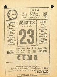 23 Ağustos 1974 Takvim Yaprağı - Doğum Günü Hediyesi EFM(N)12180 - Gökçekoleksiyon