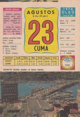 23 Ağustos 1974 Takvim Yaprağı -Doğum Günü Hediyesi EFM(N)6333 - 1