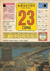 23 Ağustos 1974 Takvim Yaprağı - Doğum Günü Hediyesi EFM(N)9518 - Gökçekoleksiyon