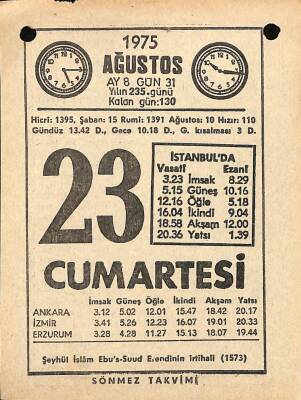 23 Ağustos 1975 Takvim Yaprağı - Doğum Günü Hediyesi EFM(N)9659 - 2