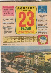 23 Ağustos 1981 Takvim Yaprağı EFM(N)2764 - 3