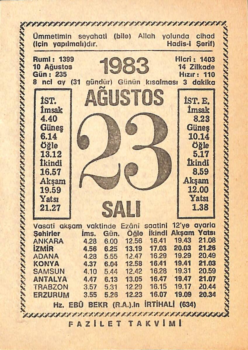 23 Ağustos 1983 Takvim Yaprağı - Doğum Günü Hediyesi EFMN15398 - 1