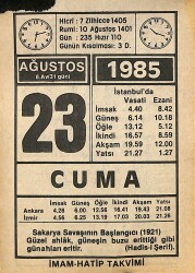 23 Ağustos 1985 Takvim Yaprağı - Doğum Günü Hediyesi EFMN15690 - Gökçekoleksiyon