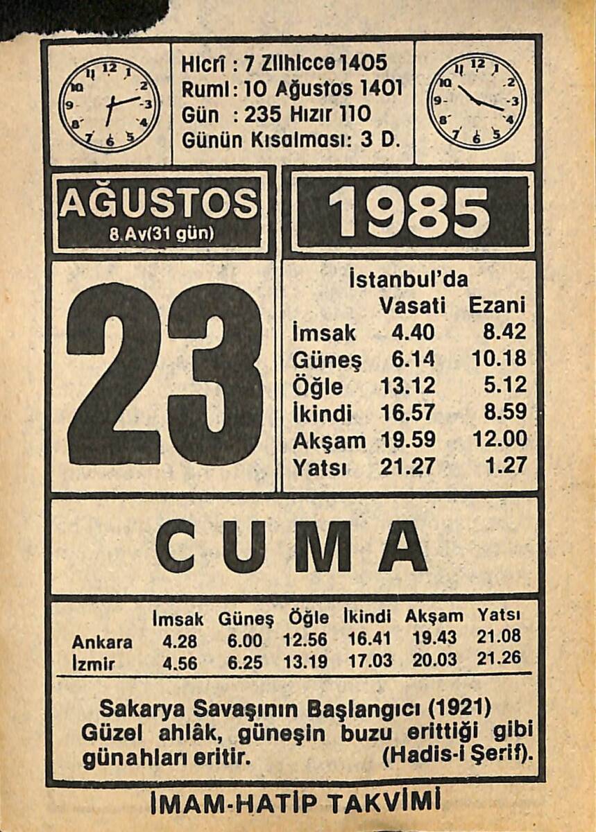 23 Ağustos 1985 Takvim Yaprağı - Doğum Günü Hediyesi EFMN15690 - 1