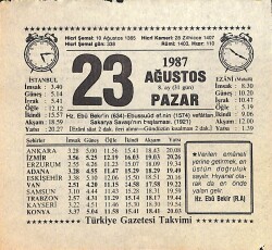 23 Ağustos 1987 Takvim Yaprağı - Doğum Günü Hediyesi EFMN15860 - Gökçekoleksiyon