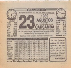 23 Ağustos 1989 Takvim Yaprağı EFM(N)2480 - 2