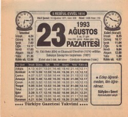 23 Ağustos 1993 Takvim Yaprağı EFM(N)2482 - 2