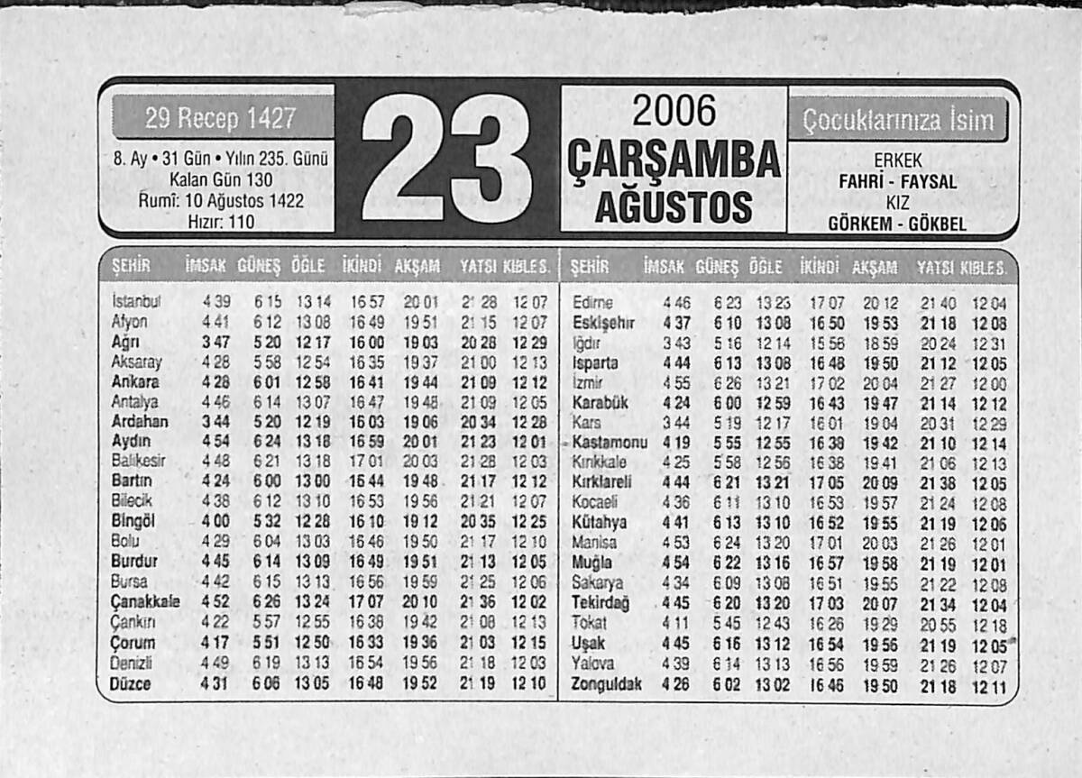 23 Ağustos 2006 Takvim Yaprağı - Doğum Günü Hediyesi EFMN14170 - 1