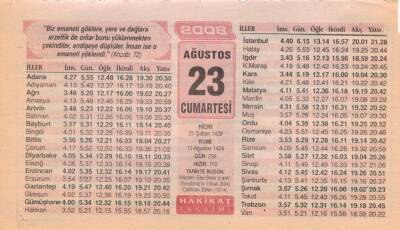 23 Ağustos 2008 Takvim Yaprağı EFM(N)2484 - 2