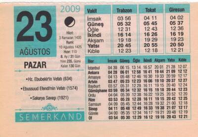 23 Ağustos 2009 Takvim Yaprağı EFM(N)2485 - 2