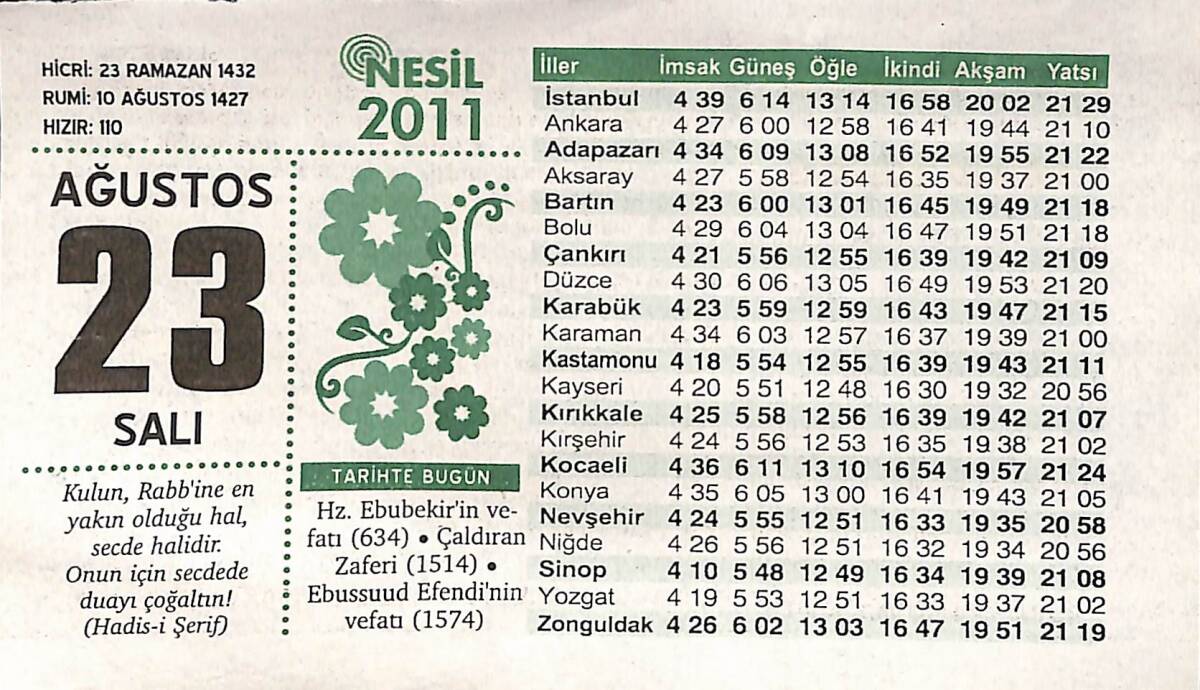 23 Ağustos 2011 Takvim Yaprağı - Doğum Günü Hediyesi EFMN14338 - 1