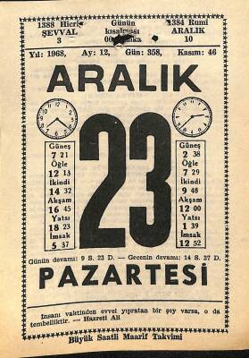 23 Aralık 1968 Takvim Yaprağı - Doğum Günü Hediyesi EFM(N)11053 - 1