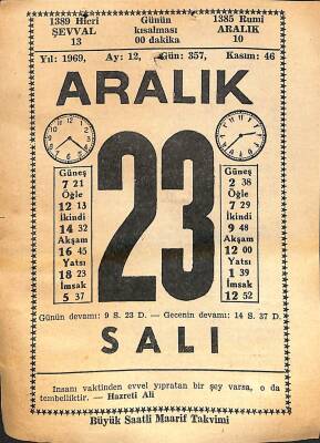 23 Aralık 1969 Takvim Yaprağı - Doğum Günü Hediyesi EFM(N)11380 - 1
