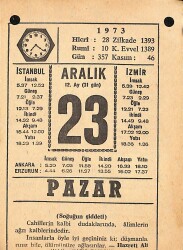 23 Aralık 1973 Takvim Yaprağı - Doğum Günü Hediyesi EFMN13664 - Gökçekoleksiyon