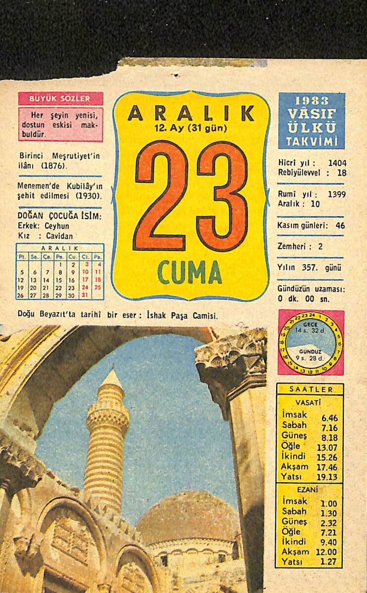 23 Aralık 1983 Takvim Yaprağı - Doğum Günü Hediyesi EFMN13699 - 1