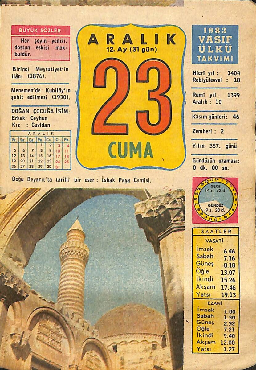 23 Aralık 1983 Takvim Yaprağı - Doğum Günü Hediyesi EFMN14672 - 1