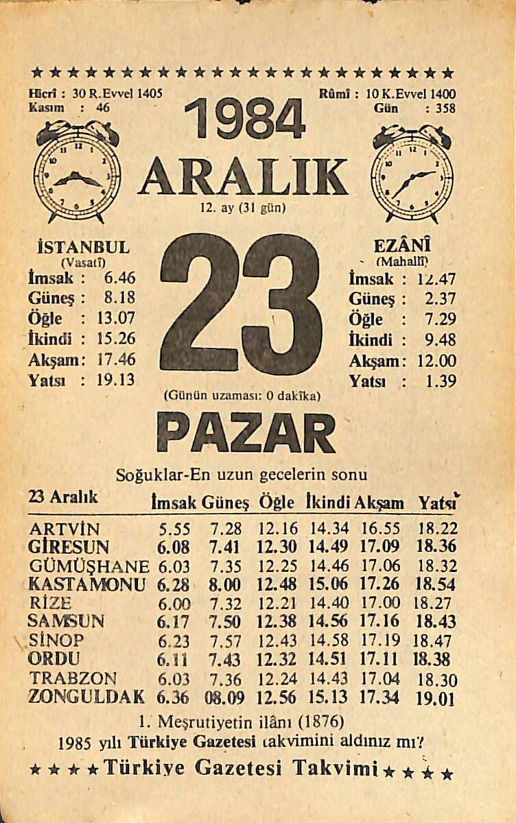 23 Aralık 1984 Takvim Yaprağı - Doğum Günü Hediyesi EFMN14501 - 1