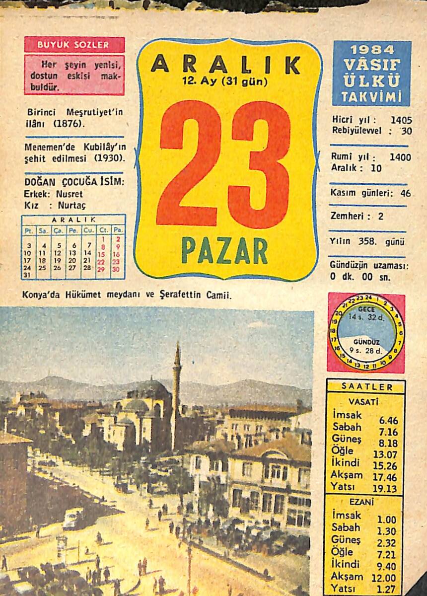 23 Aralık 1984 Takvim Yaprağı - Doğum Günü Hediyesi EFMN14760 - 1