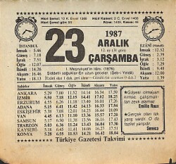 23 Aralık 1987 Takvim Yaprağı - Doğum Günü Hediyesi EFMN14988 - Gökçekoleksiyon