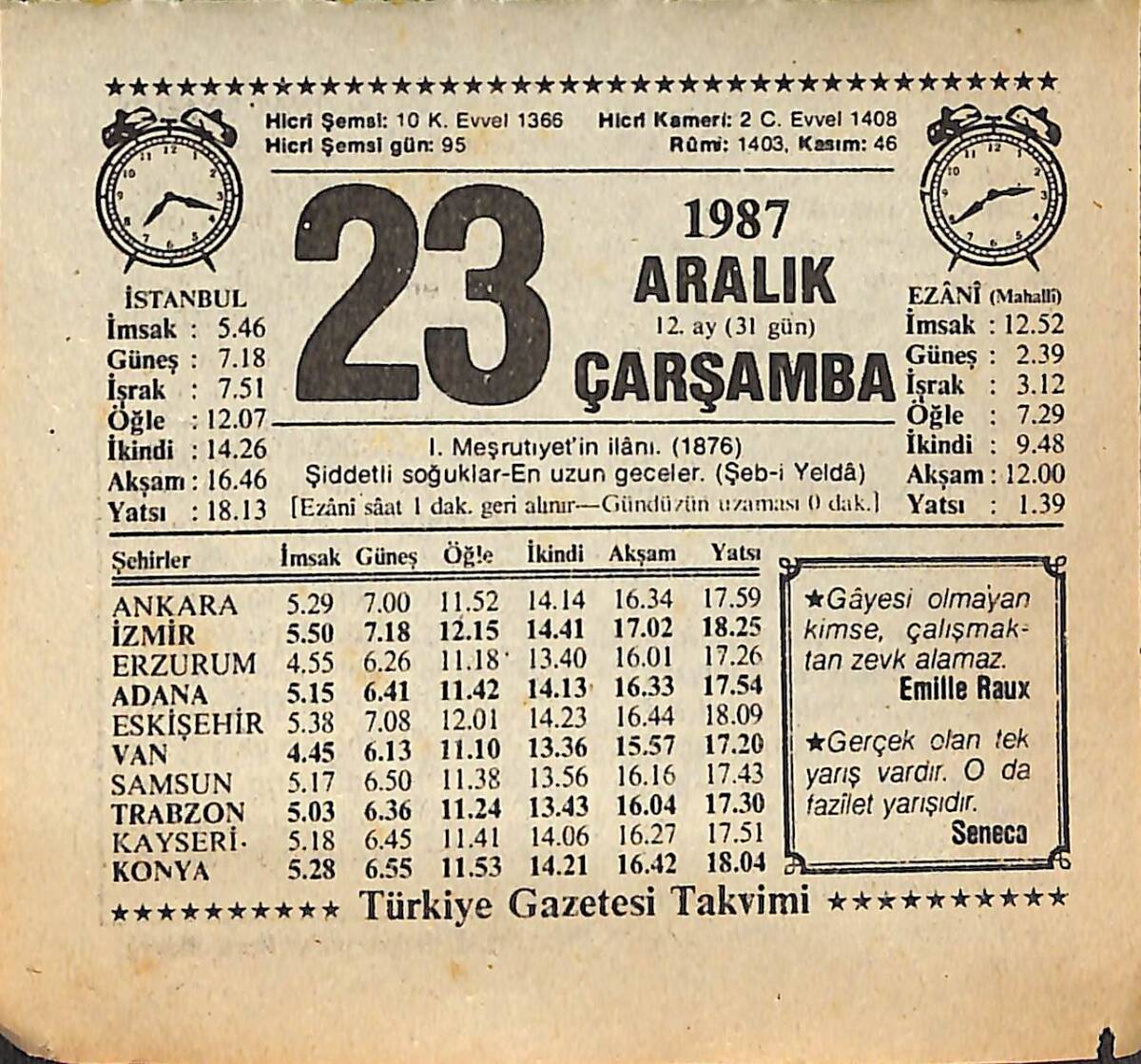 23 Aralık 1987 Takvim Yaprağı - Doğum Günü Hediyesi EFMN14988 - 1