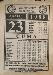 23 Aralık 1988 Takvim Yaprağı - Doğum Günü Hediyesi EFMN14577 - Gökçekoleksiyon