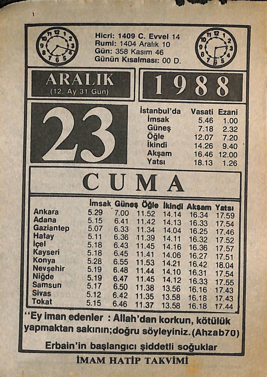 23 Aralık 1988 Takvim Yaprağı - Doğum Günü Hediyesi EFMN14577 - 1