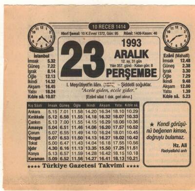 23 Aralık 1993 Takvim Yaprağı EFM(N)4244 - 1