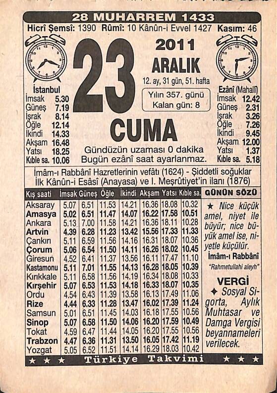 23 Aralık 2011 Takvim Yaprağı - Doğum Günü Hediyesi EFMN15236 - 1