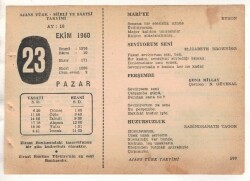 23 Ekim 1960 Ajans Türk Takvim Yaprağı (Şiirli Saatli) EFM(N) 1760 - 4