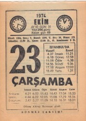 23 Ekim 1974 Takvim Yaprağı EFM(N)2993 - 1