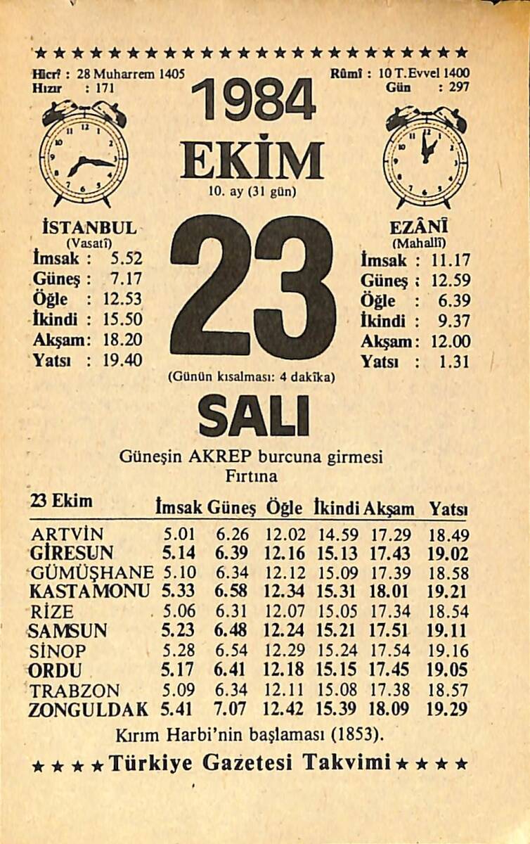 23 Ekim 1984 Takvim Yaprağı - Doğum Günü Hediyesi EFMN14560 - 1