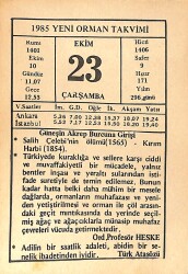 23 Ekim 1985 Takvim Yaprağı - Doğum Günü Hediyesi EFMN14946 - Gökçekoleksiyon