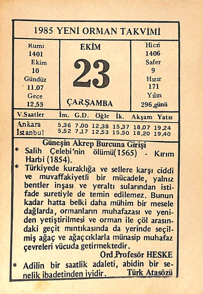 23 Ekim 1985 Takvim Yaprağı - Doğum Günü Hediyesi EFMN14946 - 1