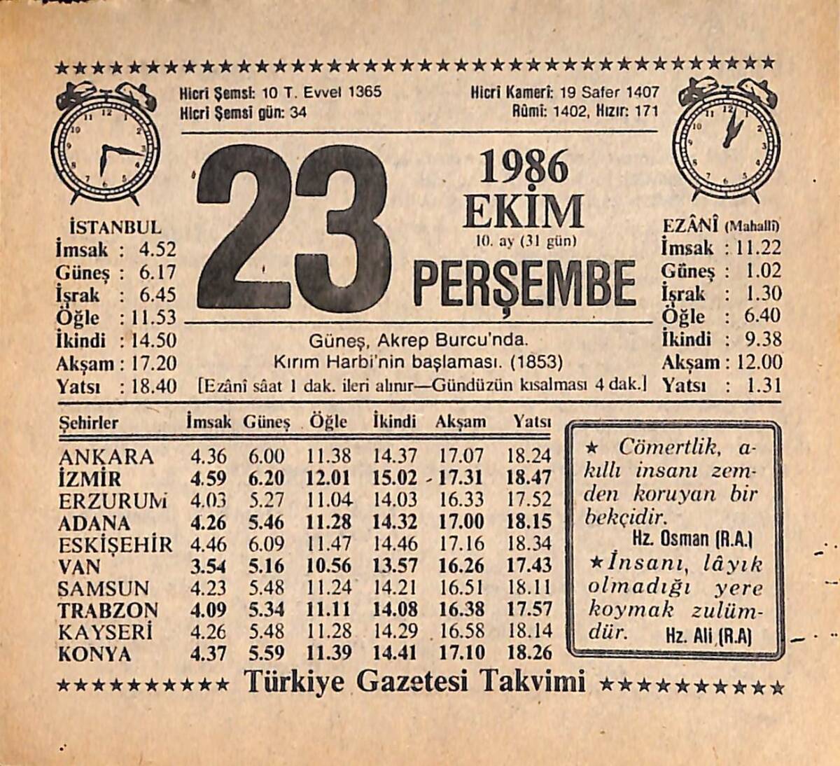 23 Ekim 1986 Takvim Yaprağı - Doğum Günü Hediyesi EFMN14908 - 1