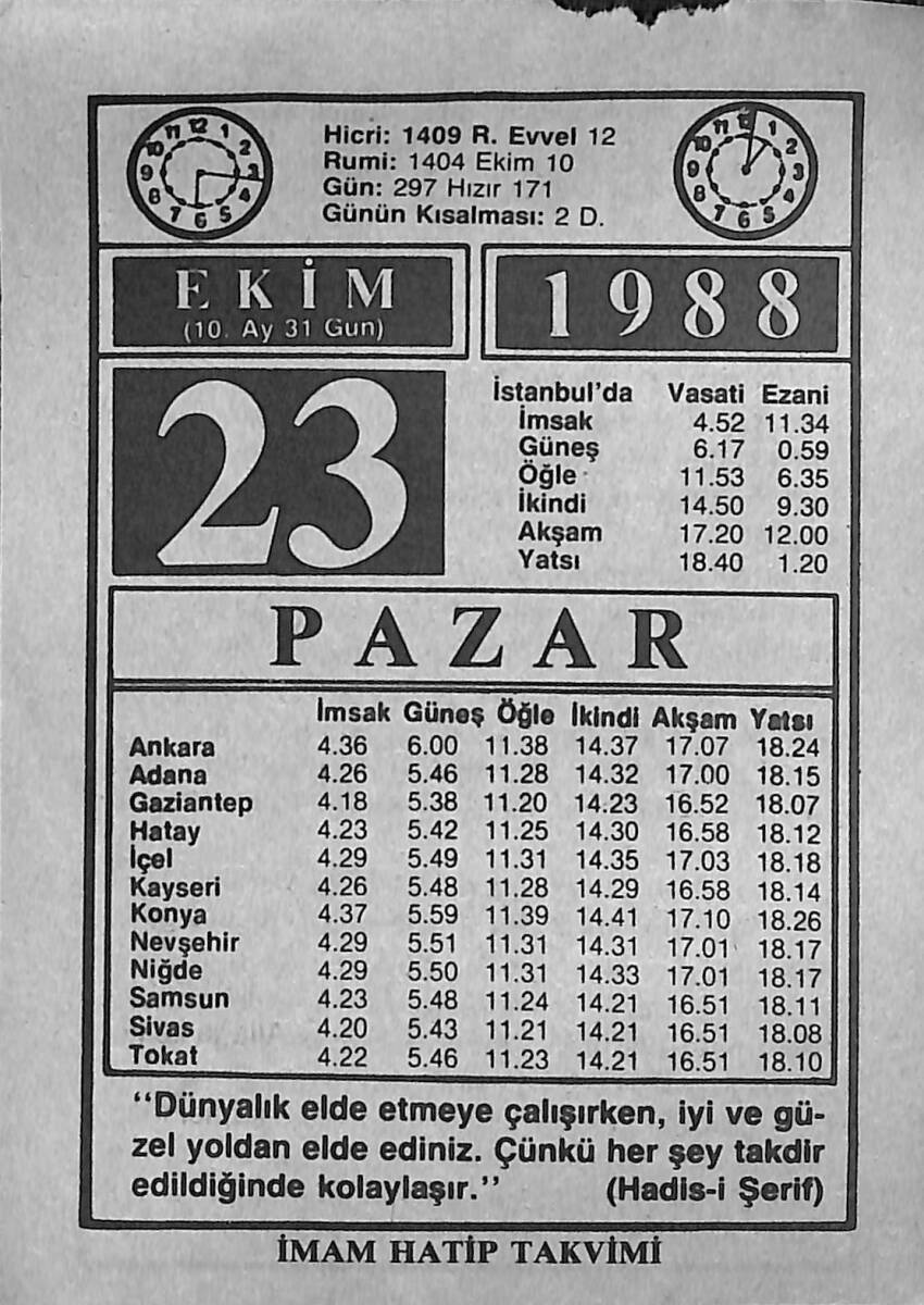 23 Ekim 1988 Takvim Yaprağı - Doğum Günü Hediyesi EFMN14638 - 1