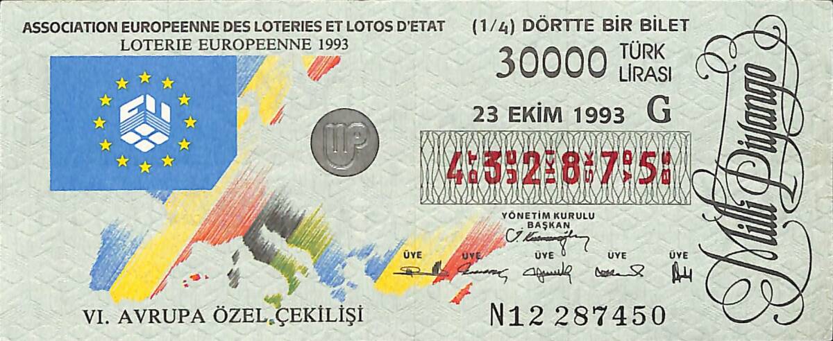 23 Ekim 1993 Piyango Bileti Dörtte Bir Bilet PYB6730 - 1
