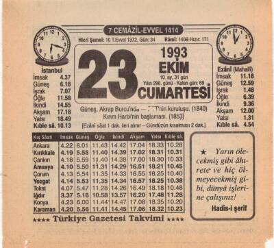 23 Ekim 1993 Takvim Yaprağı EFM(N)3179 - 1